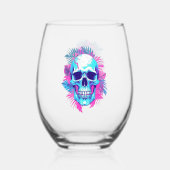 Bloemen schedel in vaporwave stijl wijnglas zonder voet (Voorkant)