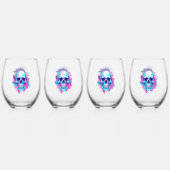 Bloemen schedel in vaporwave stijl wijnglas zonder voet (Voorkant)