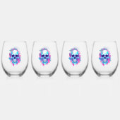 Bloemen schedel in vaporwave stijl wijnglas zonder voet (Achterkant)