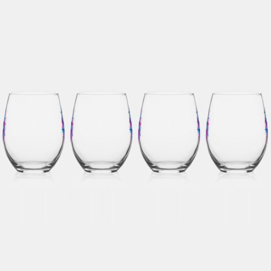 Bloemen schedel in vaporwave stijl wijnglas zonder voet (Links)