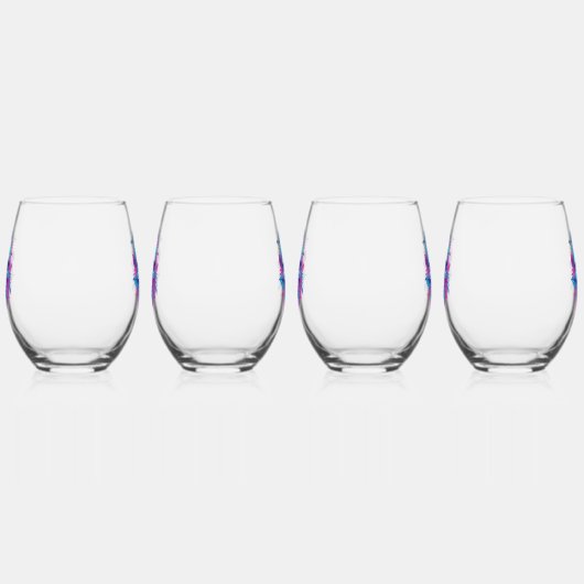 Bloemen schedel in vaporwave stijl wijnglas zonder voet (Rechts)