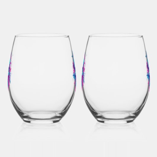 Bloemen schedel in vaporwave stijl wijnglas zonder voet (Links)