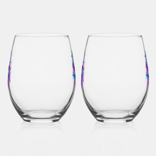 Bloemen schedel in vaporwave stijl wijnglas zonder voet (Rechts)