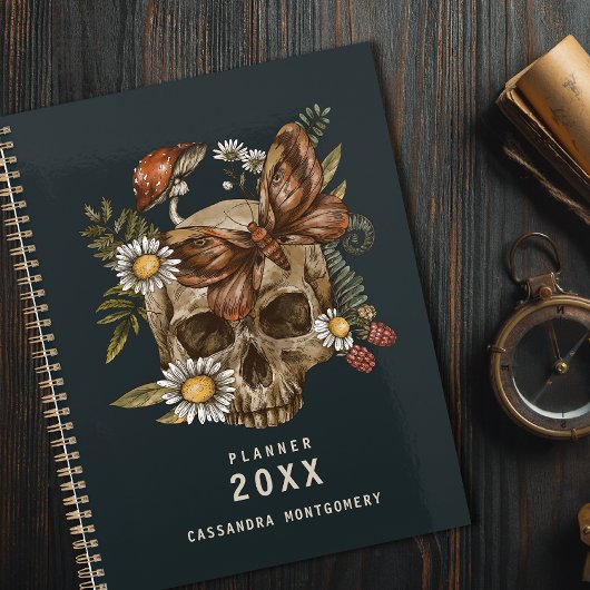 Bloemen Schedel Moth Gepersonaliseerde naam Gothi Planner