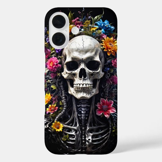 Bloemen schedel op zwarte kaft Case-Mate iPhone case (Achterkant)