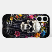 Bloemen schedel op zwarte kaft Case-Mate iPhone case (Achterkant (horizontaal))