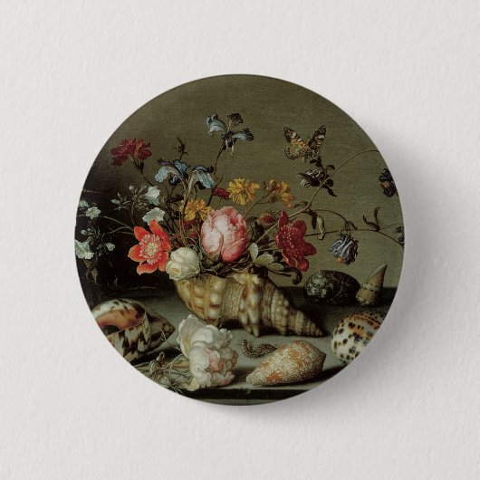 Bloemen, schelpen en insecten Balthasar van der As Ronde Button 5,7 Cm (Voorkant)