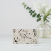 Bloemen Schets Beige Script Handtekening Klasse Visitekaartje (Staand voorkant)