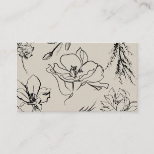 Bloemen Schets Beige Script Handtekening Klasse Visitekaartje