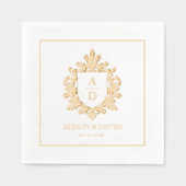  Bloemen Schild Kam Monogram Trouwgoud Folie Servetten (Voorkant)