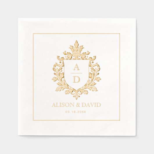  Bloemen Schild Kam Monogram Trouwgoud Folie Servetten (Voorkant)