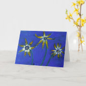 Bloemen schilderen Blauwe achtergrond Wenskaart Kaart (Gele Bloem)