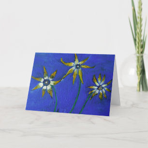Bloemen schilderen Blauwe achtergrond Wenskaart Kaart