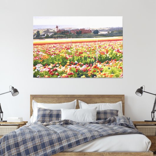 Bloemen schilderen - Bloemen velden in Carlsbad Canvas Afdruk (Insitu (Slaapkamer))