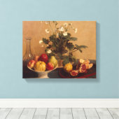 Bloemen, schotels met vruchten en karafel, 1865 canvas afdruk (Insitu (Houten vloer))