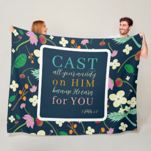 Bloemen Schrift 1 Petrus 5:7 Fleece Deken