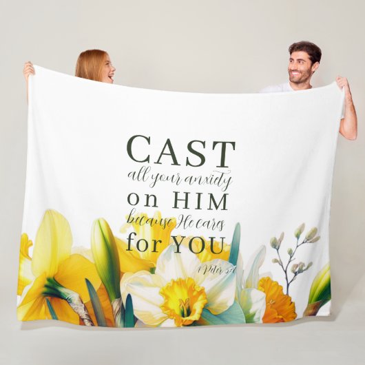 Bloemen Schrift 1 Petrus 5:7 Fleece Deken (In situ)