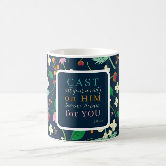 Bloemen Schrift 1 Petrus 5:7 Koffiemok (Center)