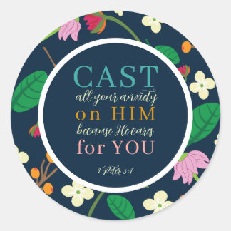 Bloemen Schrift 1 Petrus 5:7 Ronde Sticker