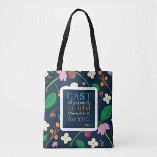 Bloemen Schrift 1 Petrus 5:7 Tote Bag