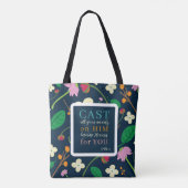 Bloemen Schrift 1 Petrus 5:7 Tote Bag (Achterkant)