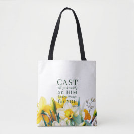 Bloemen Schrift 1 Petrus 5:7 Tote Bag