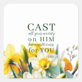 Bloemen Schrift 1 Petrus 5:7 Vierkante Sticker