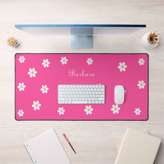 Bloemen & Schrift Calligrafie op Neon Roze Bureaumat (Kantoor 1)