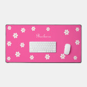 Bloemen & Schrift Calligrafie op Neon Roze Bureaumat (Keyboard & Muis)