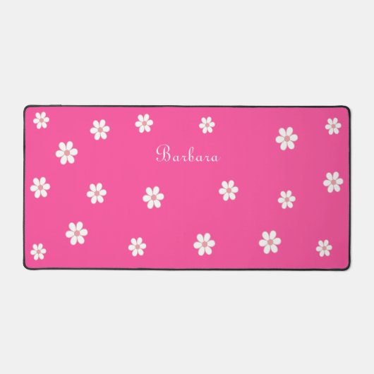 Bloemen & Script kalligrafie op Neon Pink Bureaumat (Voorkant)