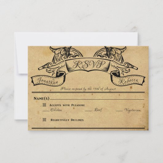Bloemen Scroll Banner Bruiloft Reactie Kaart (Voorkant)