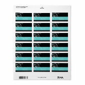 Bloemen scroll blad zwart aqua bruiloft etiket (Full Sheet)