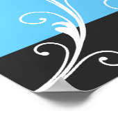 Bloemen scroll blad zwart blauw bruiloft foto poster (Hoek)