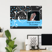 Bloemen scroll blad zwart blauw bruiloft foto poster (Thuiskantoor)