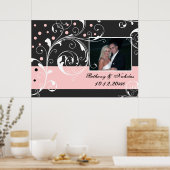 Bloemen scroll blad zwart bord roze bruiloft foto poster (Keuken)