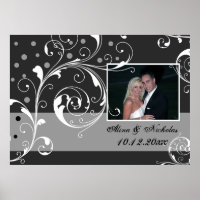 Bloemen scroll blad zwart, grijs bruiloft foto