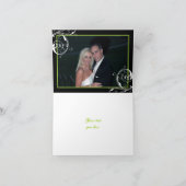 Bloemen scroll blad zwart, groene bruiloft Dank u Bedankkaart (Binnen)