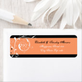 Bloemen scroll blad zwart koraal bruiloft etiket (Insitu)