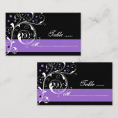 Bloemen scroll blad zwart paarse bruiloft plaats k plaatskaartje (Voorkant / Achterkant)