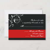 Bloemen scroll blad zwart, rode bruiloft RSVP (Achterkant)