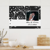 Bloemen scroll blad zwart, wit bruiloft foto poster (Keuken)