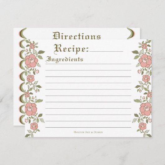 Bloemen Scroll Recept Kaart (Voorkant / Achterkant)