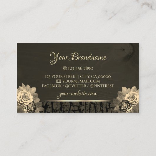 Bloemen Sepia Gold Donkerbruin Houten Graan Monogr Visitekaartje (Achterkant)