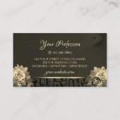 Bloemen Sepia Goud Donkerbruin Houten Korrel met L Visitekaartje (Achterkant)