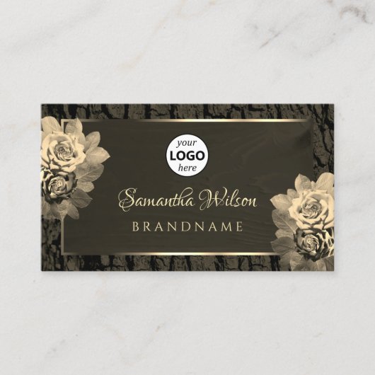 Bloemen Sepia Goud Donkerbruin Houten Korrel met L Visitekaartje (Voorkant)