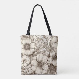  Bloemen Sepiapatroon (13) Canvas tas
