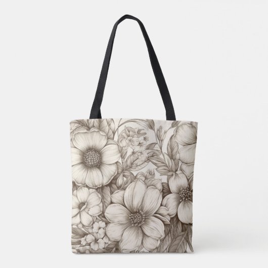  Bloemen Sepiapatroon (13) Canvas tas (Achterkant)