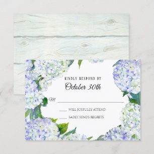 Bloemen Sering Wit Hydrangea met Houten RSVP Huwel Kaart