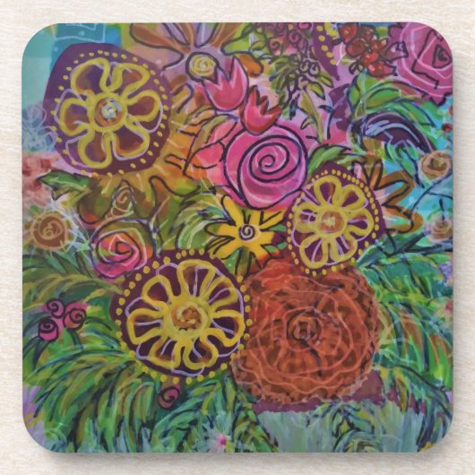 Bloemen Set van 6 Bier Onderzetter (Voorkant)