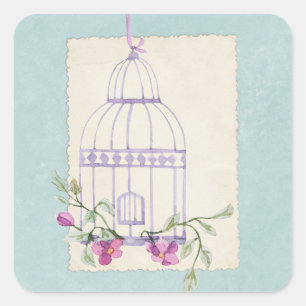 Bloemen Shabby Blue Scrapbook Embellishment Vierkante Sticker